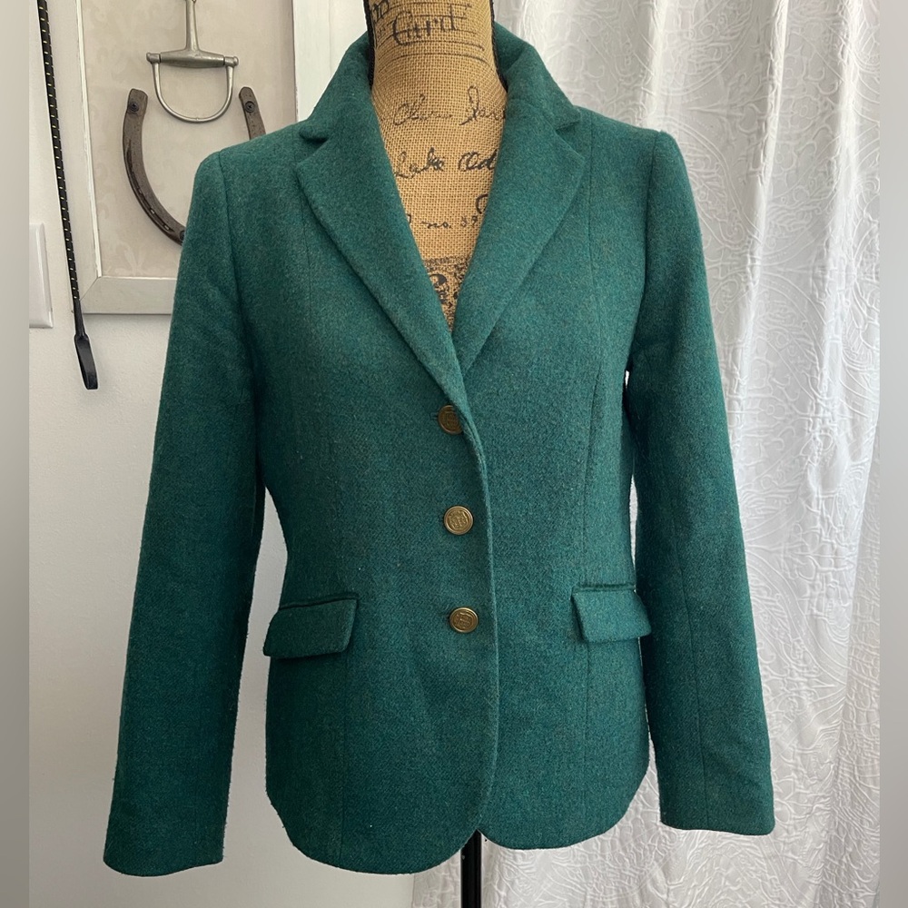 Talbots Aberdeen Shetland Wool Blend Blazer Teal Green Preppy Academia Size 6